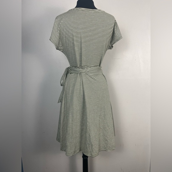 Toad & Co W's Cue Wrap Cafe Dress Olive Green White Stripe Tie size medium - Picture 5 of 9
